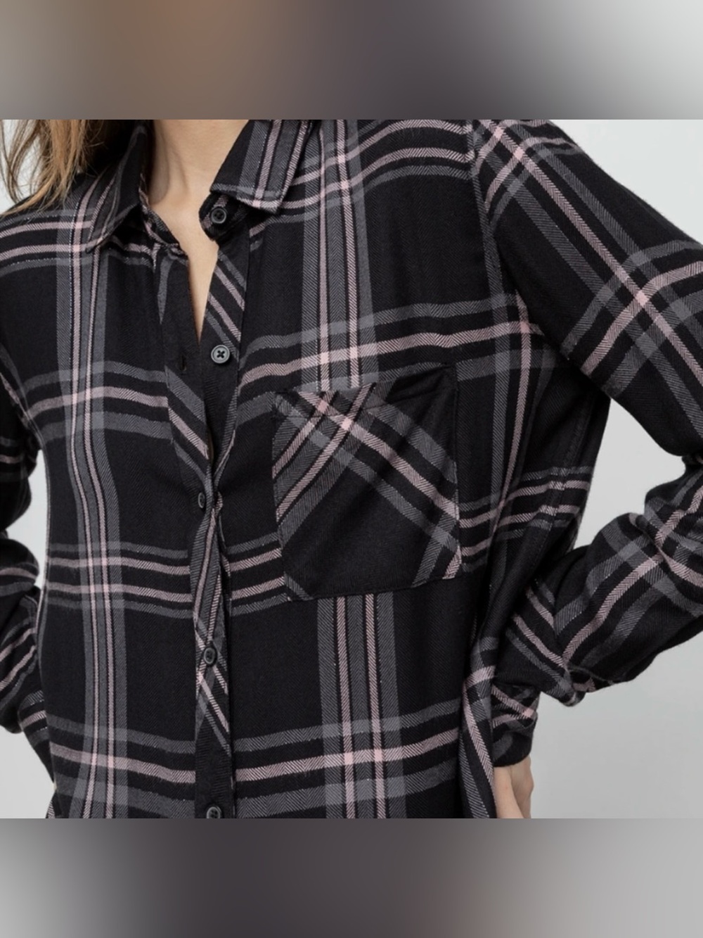 RAILS Hunter Onyx Slate Blush Metallic Plaid Button DownLarge - Picture 3 of 11